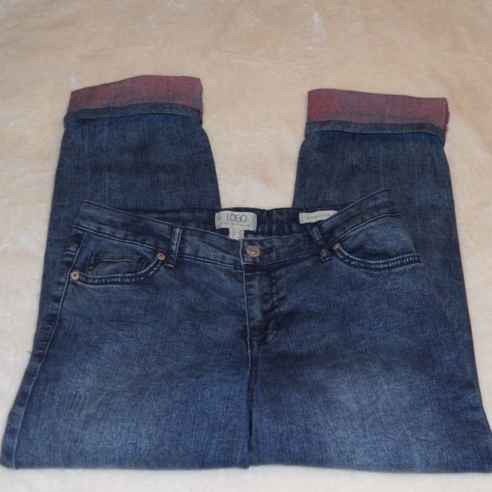 LOGO Lori Goldstein Boyfriend Cropped Jeans 6P Red Cuffs